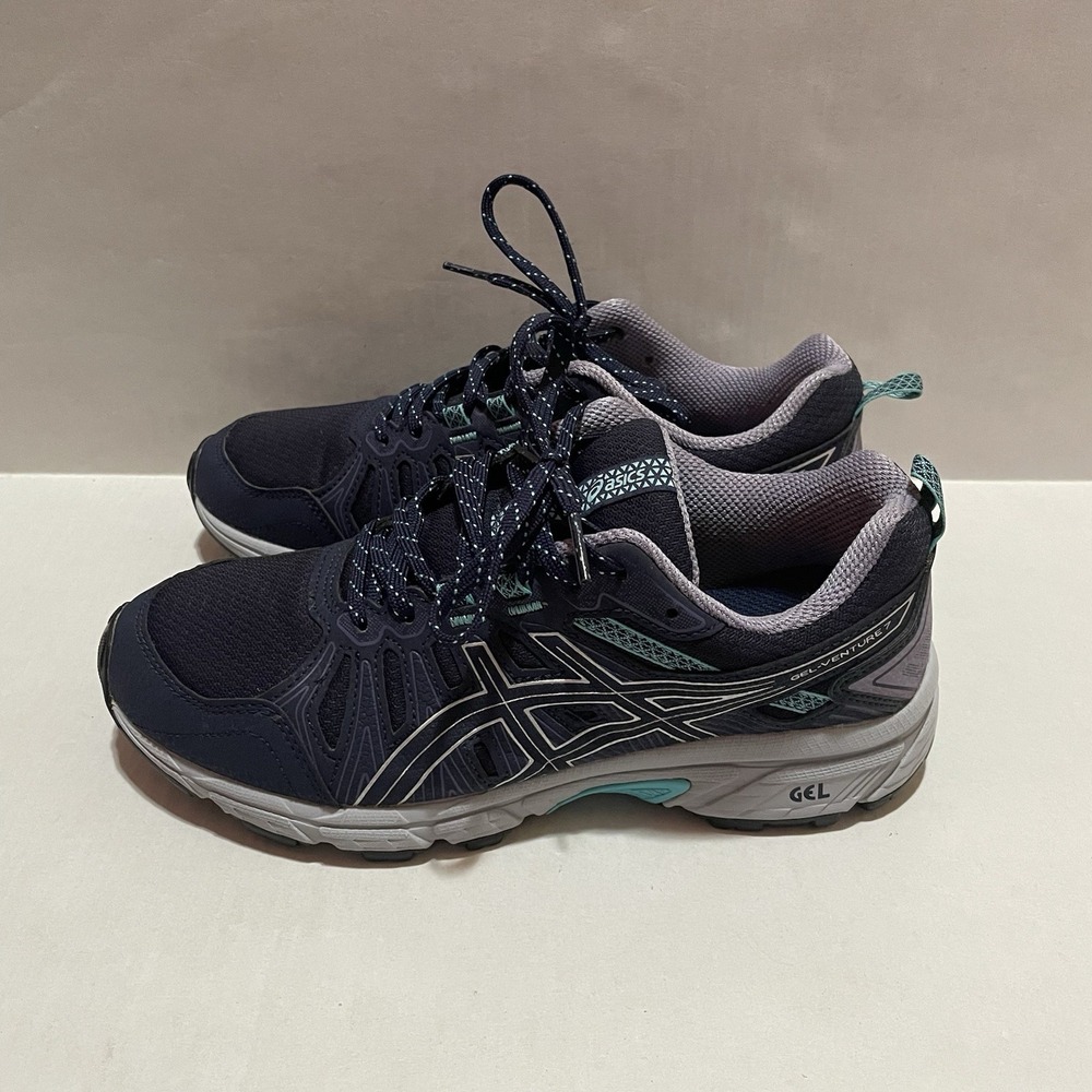 Asics Womens Wide Size 7 Gel Venture 7 1012A477 Navy Running Shoes Sneakers‎